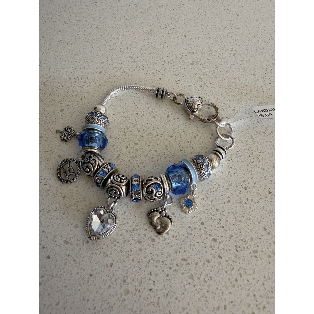 NWT Landau December Birthstone Charm Bracelet Blue Crystal Silver Tone Heart